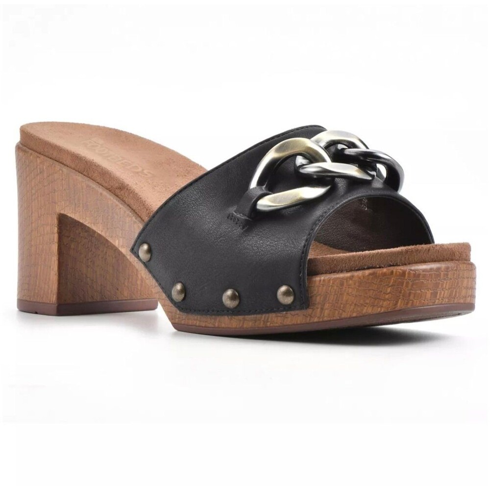 White mountain Jem Clog sandals Wood Block Heel / Black Leather | Size 6